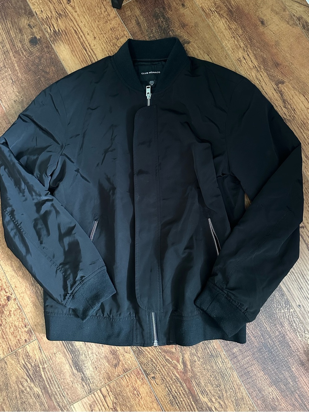 Club Monaco Men's Black Bomber Jacket Zip & Snap Closure Lightweight Size S
